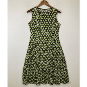 Retro Mod Geometric Womens Size 6 Lime Green Black Sleeveless Midi Dress